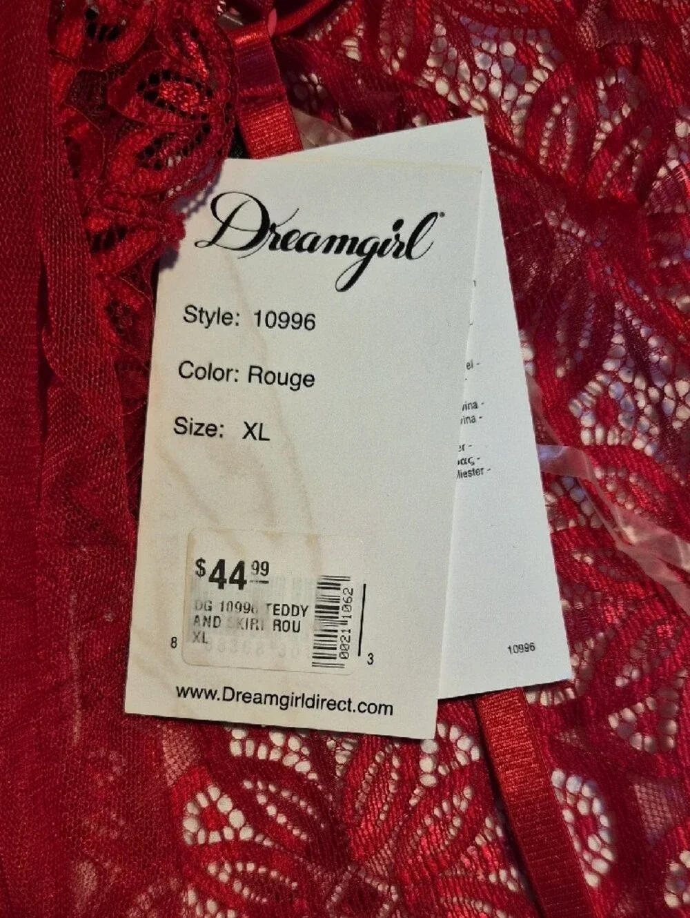 Dreamgirl Red Lace Plunge Teddy with Sheer Wrap Skirt NWT